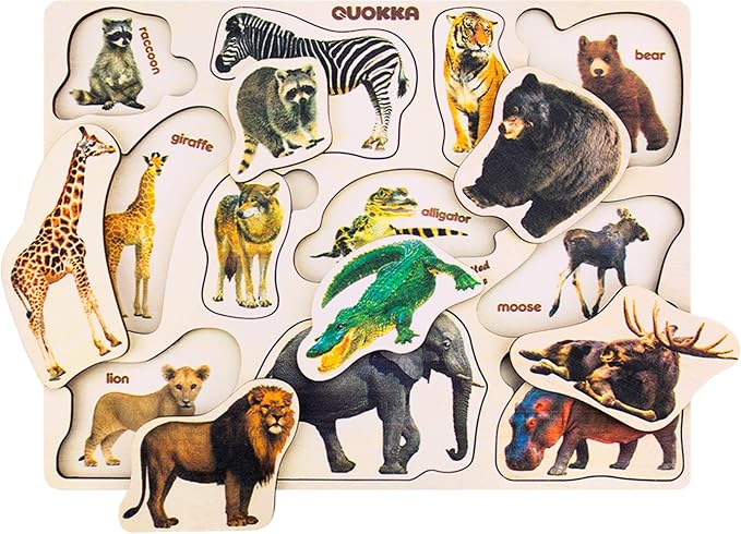 Wooden Puzzles for Toddlers 1-3 - 3 Montessori Kid Puzzles Ages 2-4 | Realistic Toddlers Puzzle for Kids 3-5 Year Old Boy and Girl - Wood Learning Toy with Animals for Children