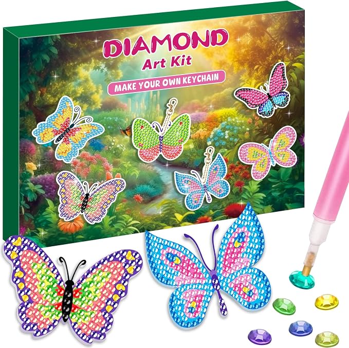 Labeol Arts and Crafts for Kids - Creat Your Own GEM Keychains-5D Diamond Painting by Numbers GEM Kits for Kids Girls Toddler Age 6-7 6-8 10-12