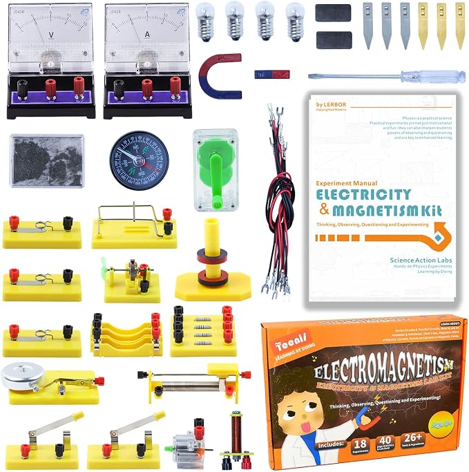 Teenii Electricity and Magnetism Kit for Kids, STEM Science Experiments with Electric Circuits, Educational Physics Toy, Science Discovery Game for Boys and Girls 8+, 50 Pieces