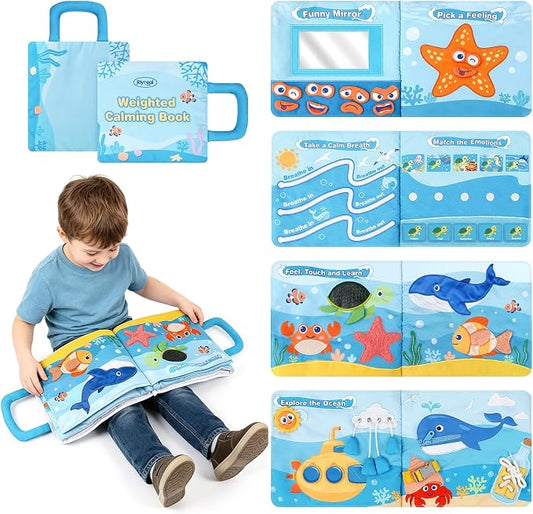 Weighted Calming Book for Kids, Sensory Toys for Calm Down, Stress, Anxiety | 6-in-1 Quiet Book for Sensory Needs, Removable & Washable Sensory Lap Pad, Calm Down Corner Supplies for Autism, ADHD & SPD