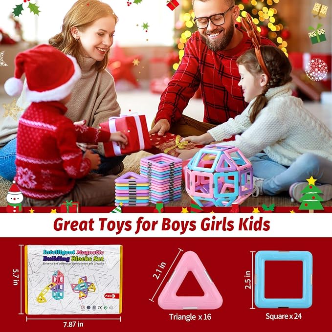 Tolnetr Magnetic Tiles Toys for 3 4 5 6 7 8+ Year Old Girls Boys Toddlers | Magnetic Blocks Building Macaron Castle Set for STEM Creativity Educational Toys for Kids Age 3-6 Christmas Birthday Gifts