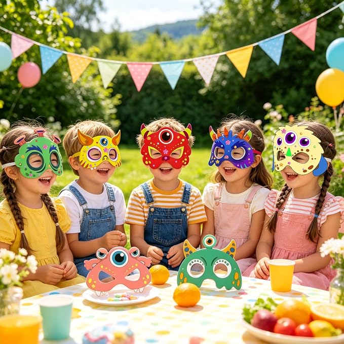 24 Pcs Monster Crafts for Kids DIY Coloring Masks School Activity | DIY Color Your Own Cartoon Monster Arts and Crafts for Masquerade Birthday Dress-Up Cosplay Party Favor Class Game Supply