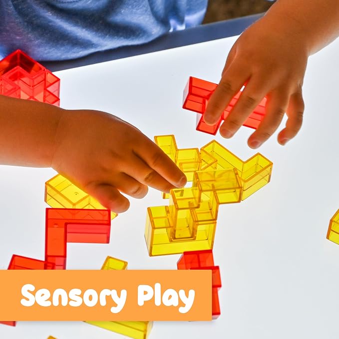 Spark & Wow Light Table Blocks, 12 Shapes, Two Colors | Toddler Sensory Building Blocks, Translucent Light Table Manipulatives, Sensory Toys for Toddlers