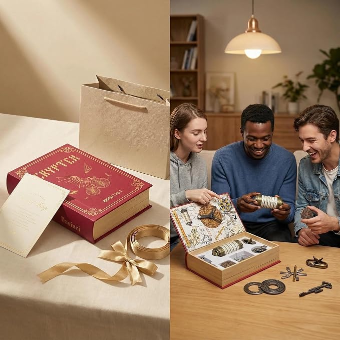 Da Vinci Code Mini Cryptex Metal Puzzle Box Set - 6PCS 3D Brain Teasers, IQ Challenge for Adults Teens, Gift for Christmas Birthday Valentine's Day, Anniversary & Family Party Game