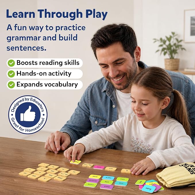Skillmatics Sentence Search – Educational Board Game, Learning Toy for Kids | Sentence Building Activity, Creative Word Play, Screen-Free Fun, 120+ Tiles (1.3 x 1 Inches), Gift for Ages 5, 6, 7, 8