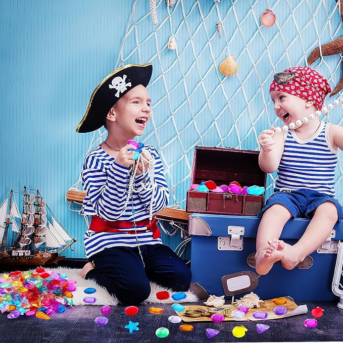 150 Pcs Diving Gems Pool Toys Acrylic Diamond Pirate Treasure | Colorful Plastic Gemstones, Fake Jewels with Burlap Bag, Vase Filler, Summer Mermaid Bath Toys, Beach Underwater Party Games