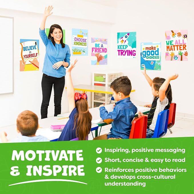 Motivational Posters for Classroom Decor - 14pc Inspirational Positive Affirmation Classroom Posters Middle School High School Elementary - Back to School Supplies Decorations Bulletin Board Wall