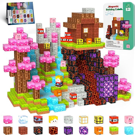 100PCS Magnetic Blocks Magnet Building Cubes Birthday Gifts for Kids | 0.8in Magnetic Cubes, STEM Learning Magnet Toy, Building Toys for Kids Ages 3+, Christmas Party Gifts for Boys and Girls