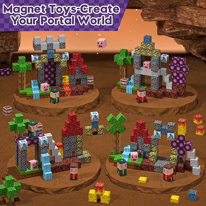 Magnetic Building Blocks, Stacking Magnets,STEM Sensory Toys,Kids Gifts | STEM Learning Blocks,Best Gift for Kids,Safe and Strong Magnetic,Magnet Tiles with Lava Portal World Blocks Toy