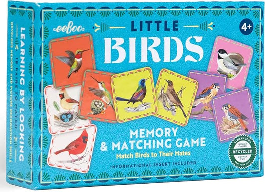 eeBoo Little Birds Memory & Matching Game, Ages 4+, 1-4 Players | Introduces common backyard bird species. Sharpens recognition, concentration & memory skills. Includes 36 tiles, 18 pairs