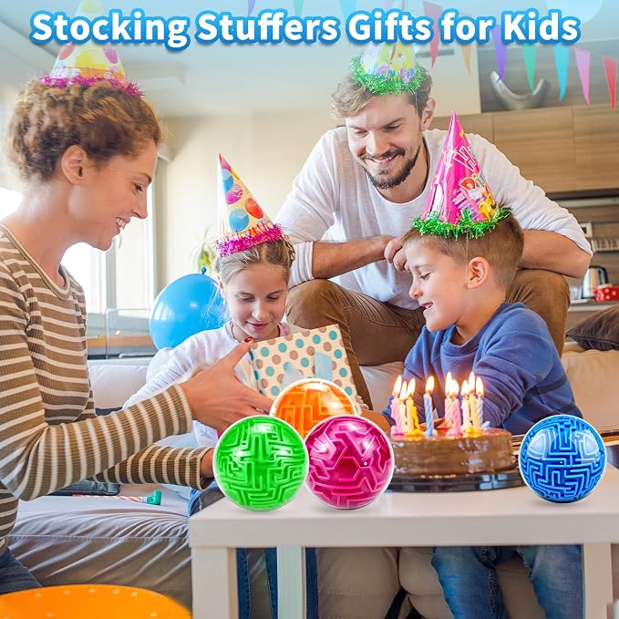 4Pcs 3D Puzzle Maze Ball Brain Teaser for Kids Boys Girls Age 6 7 8 | Gravity Brain Teaser Puzzle Game Educational Toy for Student Teens Adults, Travel, Classroom Prize,Family Party,Birthday Gift