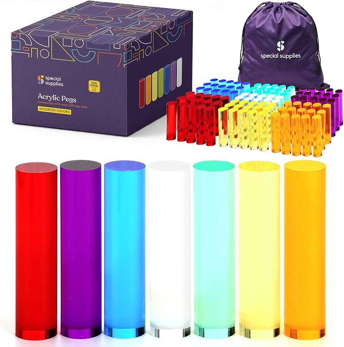 Special Supplies Set of 100 LED Light Peg Board Replacement Pieces for Kids LED Peg Wall, Colorful Illuminated Pegs for Creative Play and STEM Learning- 1” x 4”