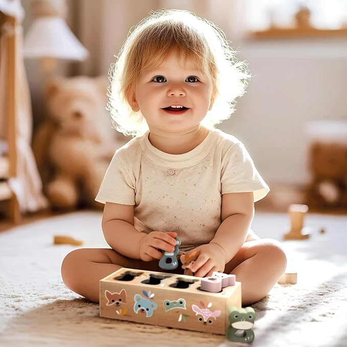 Wooden Animal Shape Box for Toddlers 12m+ Shape Sorter Toy | wooden animal shapes, shape sorter toys for toddlers, color recognition, cognitive play, fine motor skill, preschool learning