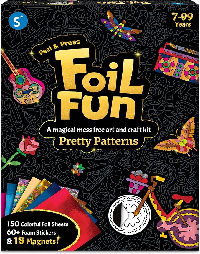 Skillmatics Foil Fun Pretty Patterns, Foil Art, Gift for Tweens & Adults | Travel Toys, Craft Kit, 18 DIY Magnets, 60+ Foam Stickers, Fine Motor Skills, DIY Mess-Free Activity, Screen-Free