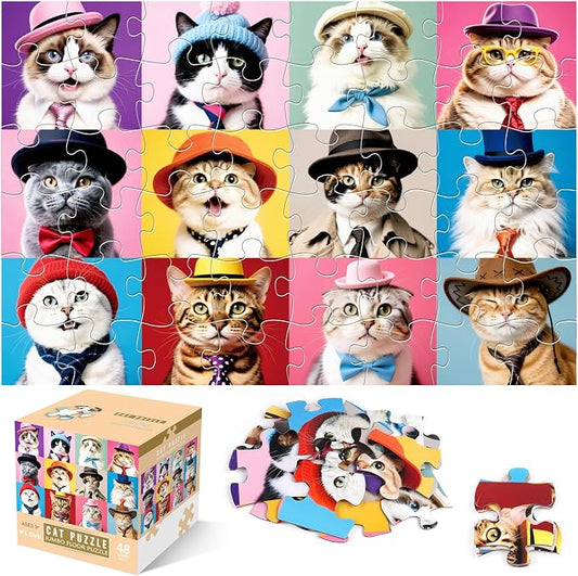 Jumbo Floor Puzzle for Kids,48 Piece Cute Cat Jigsaw Puzzle Ages 3-8 | Pet Cat Puzzle,Extra-thick Cardboard,Preschool Learning Toy,35x24 in Completed,Ages 3-8,Educational Gift for Boys and Girls