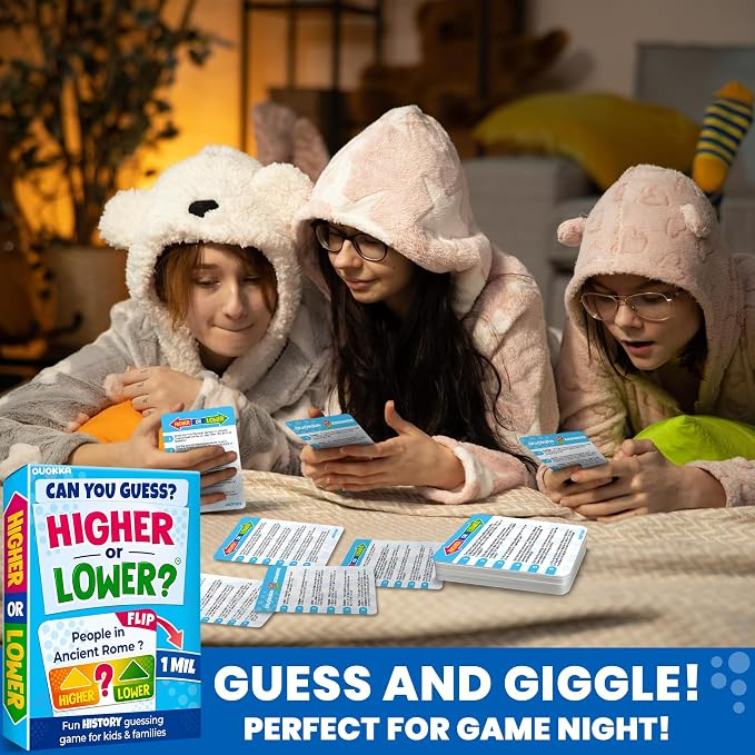 QUOKKA History Board Games for Kids and Adults – Family Board Games for Family Game Night – Higher or Lower Trivia Cards for Kids 8-12 – Guess Fun Questions – Educational Card Game for Families&Teens