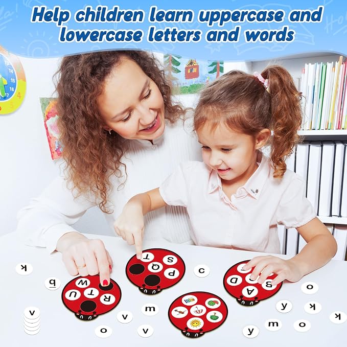 Kasfalci Alphabet Games for Kids Toddlers,Animal Cards,Alphabet Learning Toys,ABC Flash Cards,Speech Therapy,Letter Matching Board Games for Kids 3-6,Ladybug Toys,Preschool Classroom Must Haves