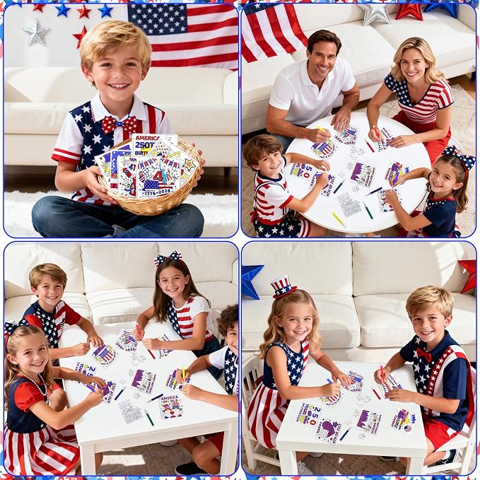 24 Sets 250th Anniversary 4th of July Crafts for Kids, Patriotic Crafts Activities DIY Puzzle Kits Red White Blue Star Flag Independence Day Memorial Day Jigsaw Painting Art gift Party Favors Supplies