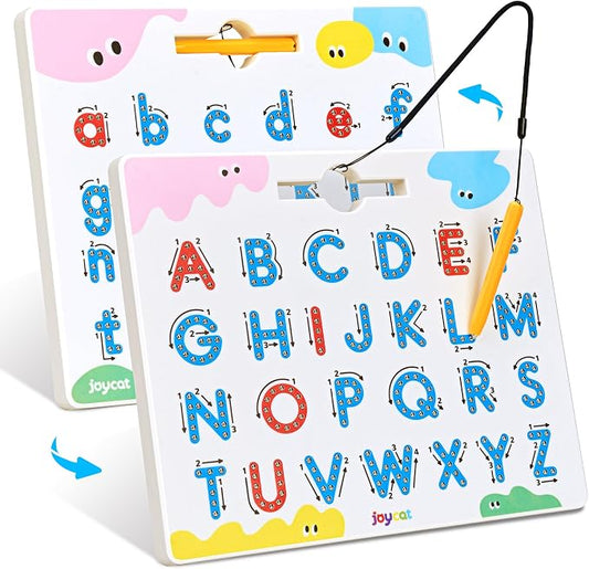 JoyCat Magnetic Letter Tracing Board, Double-Sided ABC Writing Toy for Kids | Uppercase/lowercase writing practice builds preschool skills; road trip car activities for toddlers and kids ages 3-5.
