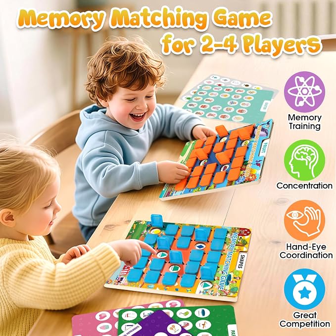 Matching Memory Game for Kids, 2 Pack Travel Toy for Toddlers Boys Girls | Road Trip Travel Essentials for Kids Ages 3 4 5 6 7 8 Years Old, Airplane, Car, Camping Activity, Christmas Birthday Gifts