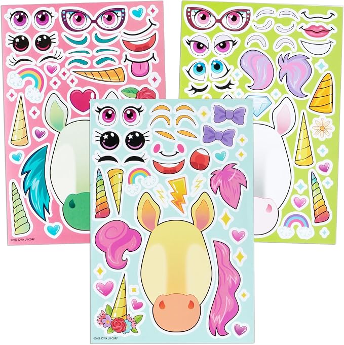 JOYIN 36PCS 9"x6" Make a face Stickers for Kids, Party Favors Kids Crafts, Make Your Own Fantasy Unicorn Stickers, Goodie Bags Stuffers, Classroom Rewards