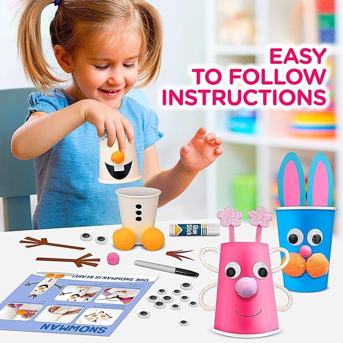 Arts and Crafts for Toddlers & Kids Ages 3-5 – Paper Cup Craft Kit, 8 Animal Projects – Fun Preschool Activity for Girls & Boys