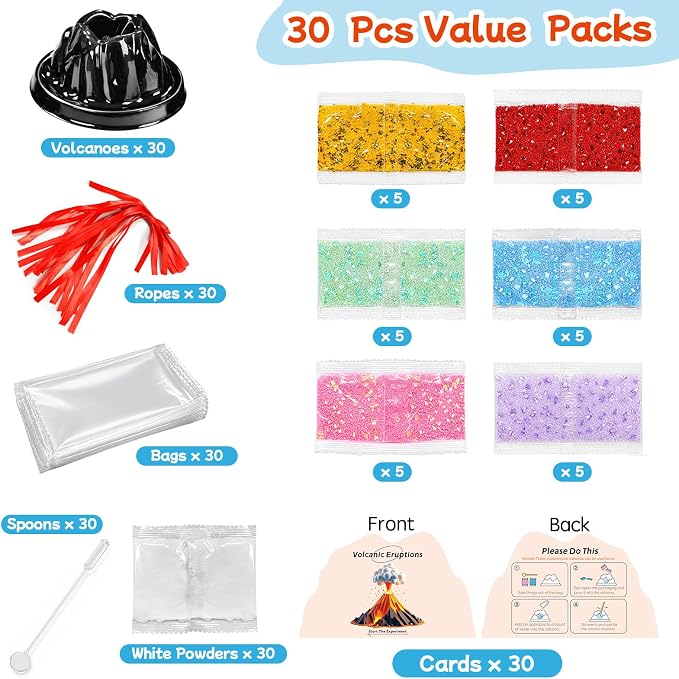 30Pcs Volcano Eruption Science Kit STEM Science Experiments Bulk Party Favors Classroom Prizes Goodie Bag Stuffers Gifts Exchange for Boys and Girl (30Pcs, One Size)