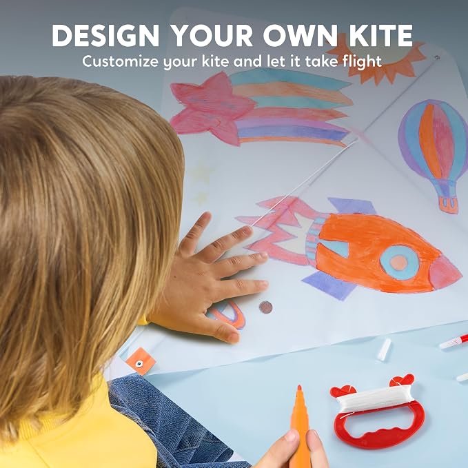 SYNCFUN 6 Packs DIY Kites for Kids with 10 Color Markers, Kids Making Craft Kits Bulk, Decorating Coloring Party Pack, Beach Kite Easy to Fly for Outdoor Games and Activities