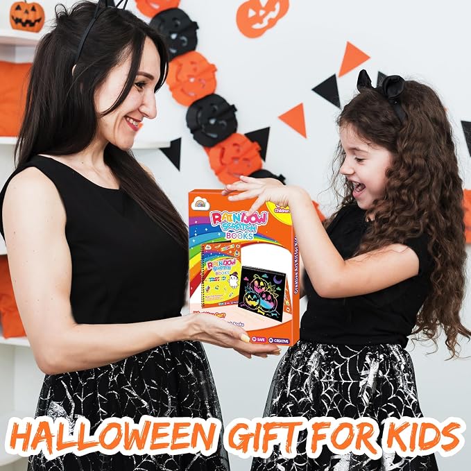 ZMLM Scratch Paper Art-Crafts Gift: 2 Pack Rainbow Notebooks Supplies Toys | Art Crafts for 3 4 5 6 7 8 9 10 11 12 Years Old Girls and Boys Kids Birthday Halloween Party Travel Games Activities