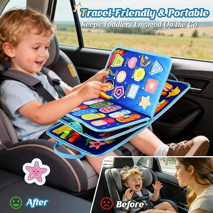 Busy Board Montessori Toys for 2 Year Old Boy Birthday Gift Busy Book | Educational Learning Sensory Quiet Busy Book for Toddlers, Activity Books for Toddlers, Ages 2-4 Travel Toys for Airplane Car