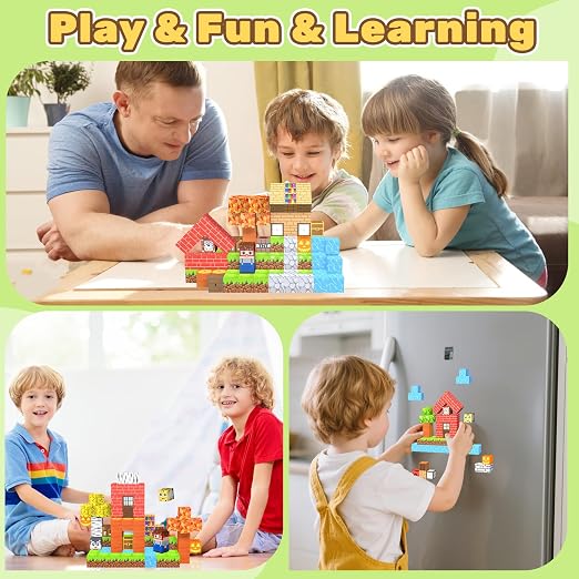 LionFuny 200PCS Magnetic Blocks,Magnetic Building Blocks Stacking Toys,Magnet Toys Building World Set, STEM Sensory Christmas Birthday Gift for Toddlers Boys Kids Age 3 4 5 6 7 8,Upgrade 1" Large Size