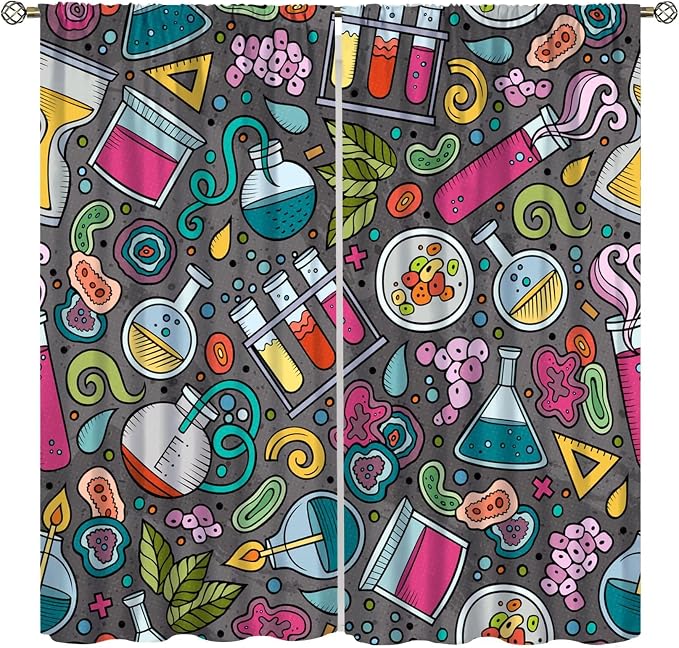 Science Physics Curtains, Abstract Math Chemistry Curtain Scientist Graffiti Print Window Treatments for Kids Teens Bedroom Living Room Set 2 Panels,42x63 Inches