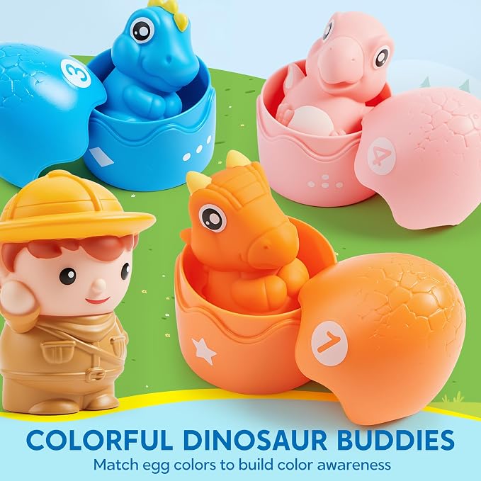 Play-Act Learning Toys for 1 2 3 Years Old, Counting, Matching & Sorting Montessori Learning Dinosaur Train Including 9 Dinosaurs, Birthday Gift for Baby Boys Girls