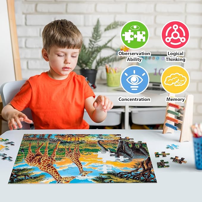 Jeacirio Kids Puzzles Ages 5-8 - Wild Animals Puzzles 100 Piece Jigsaw Puzzles for Kids Ages 4-6 Toddler Puzzle, World of Animals Collection Puzzles Gift Educational Toys for Boys and Girls 4-Pack