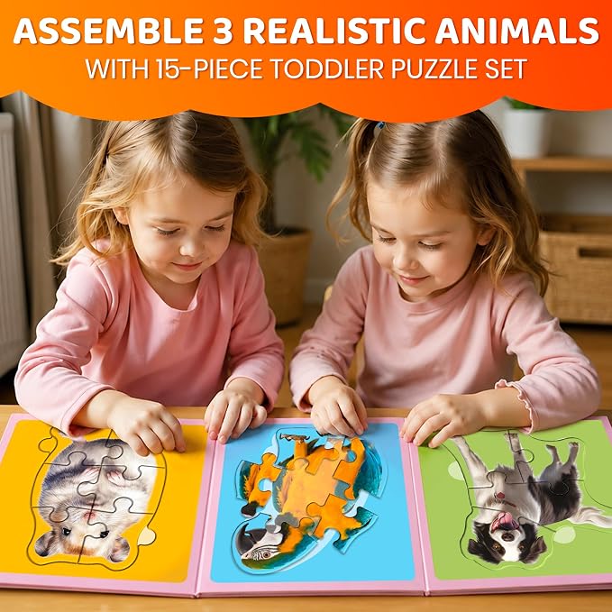QUOKKA Step Up Magnetic Puzzles for Toddlers 1-3, Animals Puzzle Set in One Book, Travel Games for Kids 3-5, Screen Free Toy for Toddlers and Preschoolers