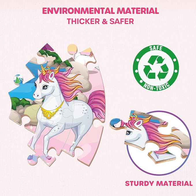 SYNARRY Unicorn Princess Mermaid Fairy Floor Puzzle for Kids Ages 3-5, Large 70 Piece Wooden Puzzle for Kids Ages 4-6, Preschool Toys Gifts for 3 4 5 6 7 8 Years Old Boys Girls Children | Large 70-Piece Puzzle for Kids Ages 4-6, Unicorn Princess Mermai...