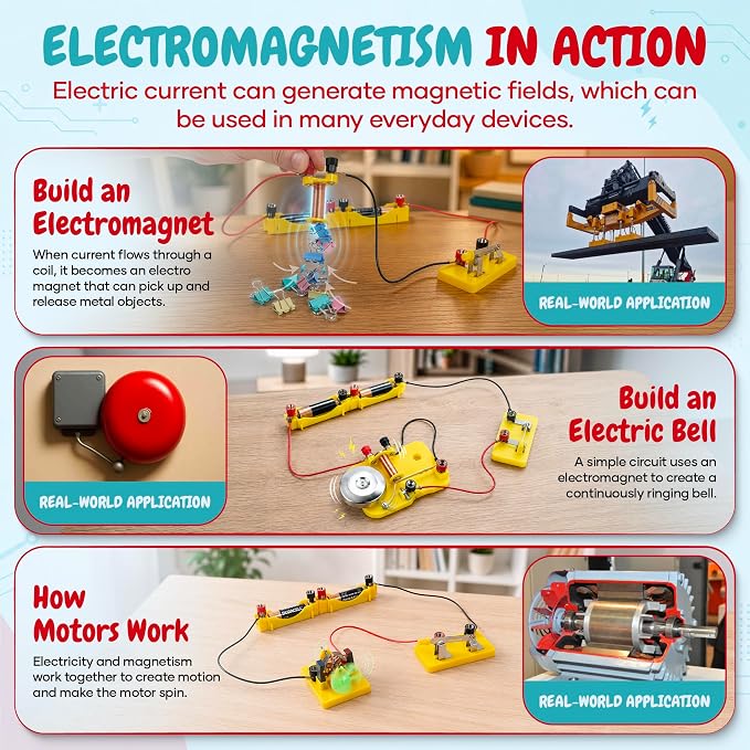 Teenii Electricity and Magnetism Kit for Kids, STEM Science Experiments with Electric Circuits, Educational Physics Toy, Science Discovery Game for Boys and Girls 8+, 50 Pieces
