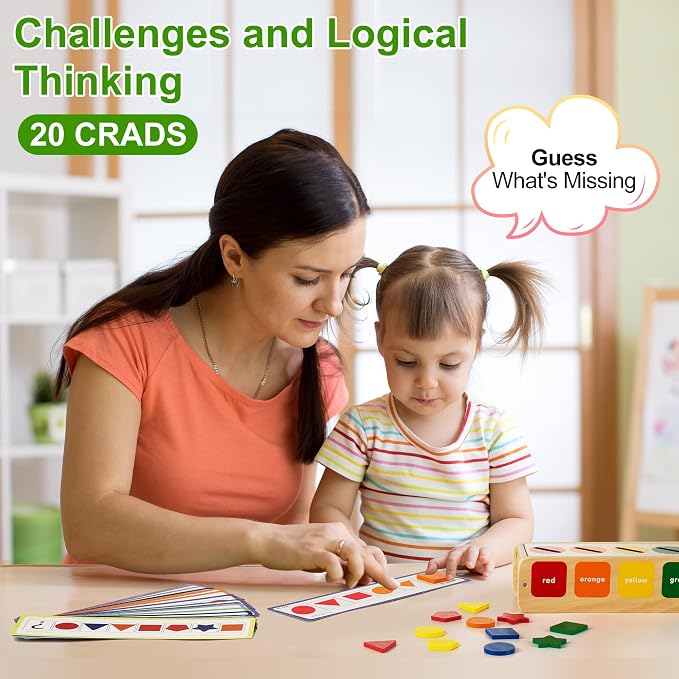 Lynncare Wooden Montessori Color & Shape Sorting Matching Toy | Coming with 25 blocks,1 box and 20 challenge cards,Montessori Toys for 1 2 Year Old,learning toys for toddlers 1-3