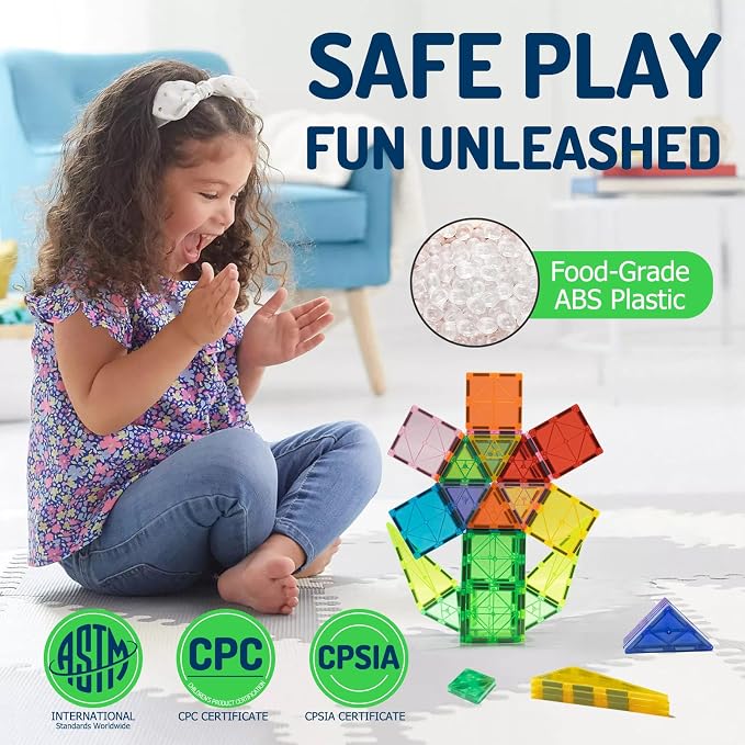 EchoPlan Magnetic Tiles,68PCS Magnetic Building Blocks,Magnet Tiles 3D Clear Building Blocks Set,STEM Sensory Educational Toys Gift for Toddlers Kids Boys 3 4 5 6 7 8 9+ Year Old