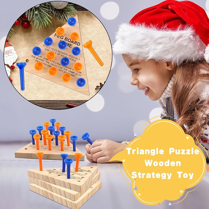 8 Packs Wooden Triangle Peg Games Family Wooden Board Game Learning Puzzles Strategy Toy for Travel Gathering Teens Adult