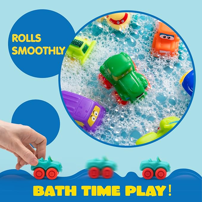 JOYIN Cartoon Cars, Soft Rubber Toy Car Set, Mini Vehicles, Bath Toy Car for Kids, Christmas Great Gift for Boys and Girls, Summer Beach and Pool Activity, Party Favors for Kids