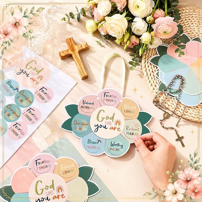 Capoda 28 Sets Sunday School Crafts for Kids God Says You are Sunflower Crafts DIY Christian Religious Sunflower Gifts for Kids Sunday School VBS Classroom Church Activity Supplies (Pastel,Boho)