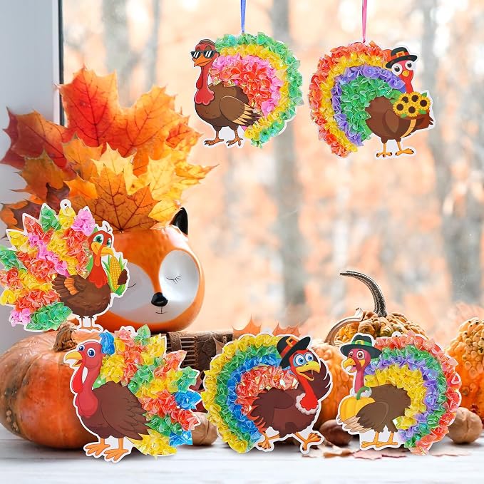 Fennoral 12 Pack Thanksgiving Turkey Crafts Kit for Kids Make You Own Turkey Poke in Arts and Crafts DIY for Boys Girls Classroom Activities Fall Decoration