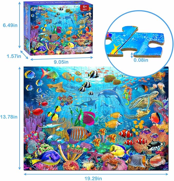 Puzzles for Kids Ages 6-8 8-10 Year Old - 200 Pieces Ocean Underwater World | Educational Learning Toys Puzzles for Kids Ages 10-12, Gift for Boys and Girls, Home Decor