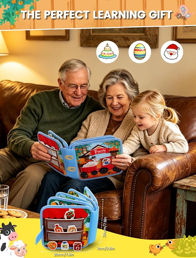Busy Book for Toddler, Montessori Toys Busy Board, Farm Quiet Book | Travel toys, Learning activity, Travel essential, Boys Girls birthday gift, Soft felt book, BPA-free, Non-toxic, Screen-free