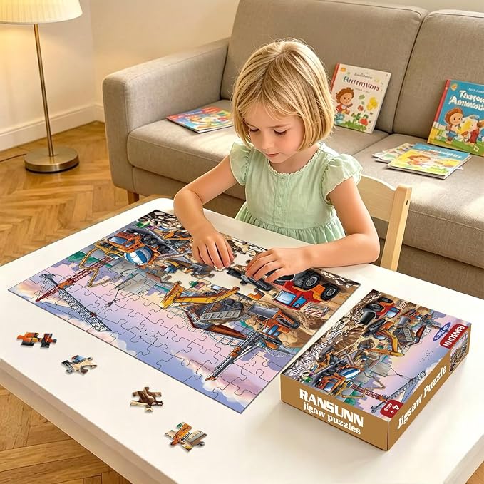 100 Piece Puzzles for Kids Ages 4-6 6-8 8-10, 100 Piece Construction Site Learning Educational Jigsaw Puzzles, Vehicle Kids Puzzles Ages 5-8 Gifts for Girls Boys - Every Piece is Unique