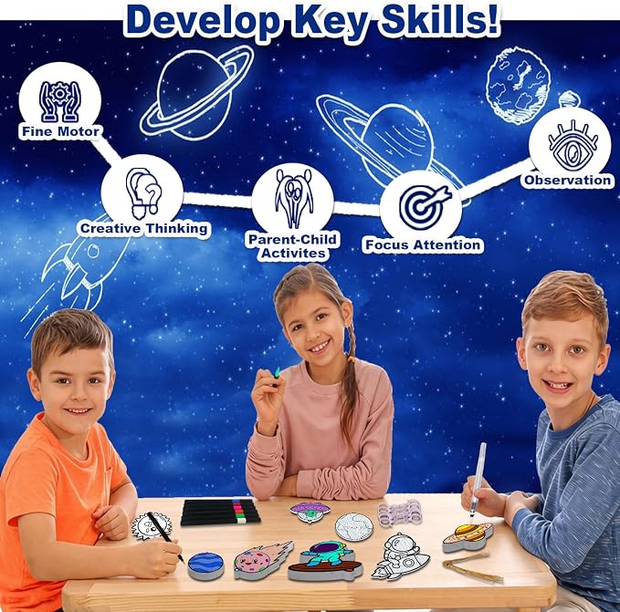 JRD&BS WINL Magic 3D Art Kit for Kids: 15 Aqua Puff Paint by Number Crafts, DIY Color & Inflate Activity for Boys Travel Toys for Children Great Gifts for Girls & Boys Ages 4-10(Outer Space)