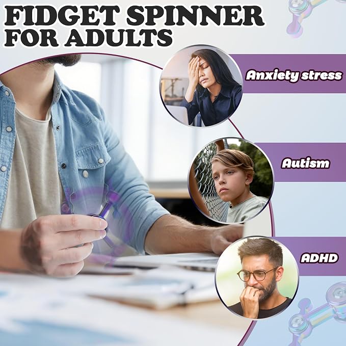 Fidget Spinner for Adults, Metal Silent Figette Office Desk Toy Quiet Cool Gadgets Gifts for Teen Boys Kid Anxiety Stress Relief Calm Down Sensory Autism Autistic ADHD Airplane Travel (Blue)