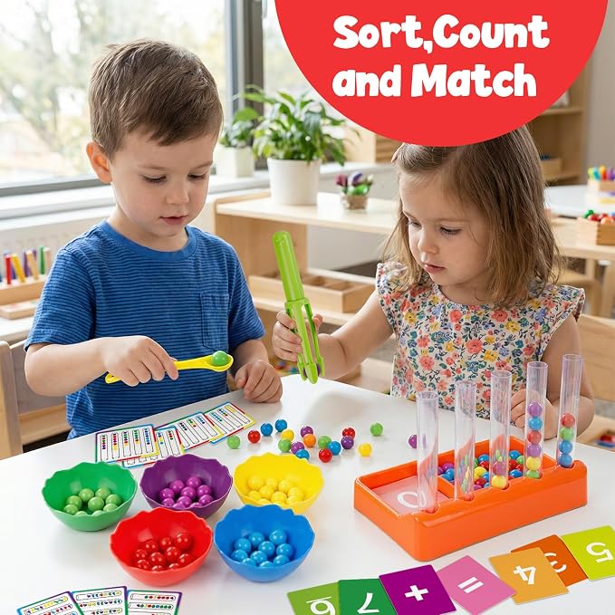 Aizweb Counting and Color Sorting Toys for Toddlers,Tweezer Tongs Color Sorting Kit,Montessori Preschool Kindergarten Learning Activities,STEM Math Manipulatives,Educational Fine Motor Skills
