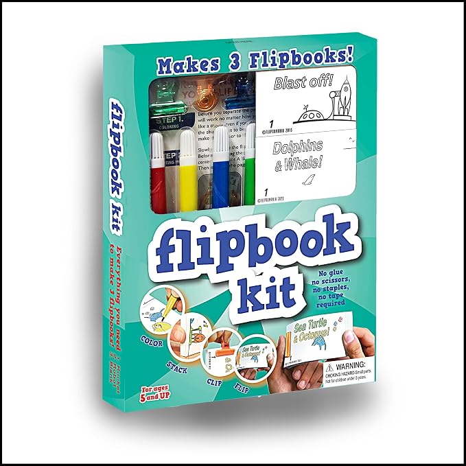 Fliptomania Flipbook Make-Your-Own Flip Book Kit for Kids 3 Pack, Crab and Octopus, Dolphin and Whale , & Blank DIY Flipbook Paper, Drawing Kids Arts & Crafts Project Set, for Kids Ages 8-12